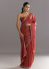 Dusky Brown Crushed Tissue Saree With Stones Cutdana Embroidered Scallop Border