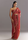 Dusky Brown Crushed Tissue Saree With Stones Cutdana Embroidered Scallop Border