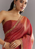 Dusky Brown Crushed Tissue Saree With Stones Cutdana Embroidered Scallop Border