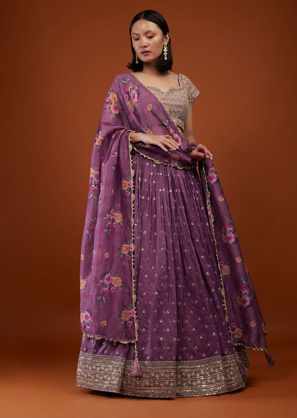 Mauve Purple Lehenga With Embroidery