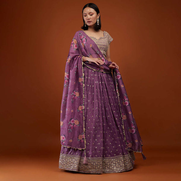 Mauve Purple Lehenga With Embroidery