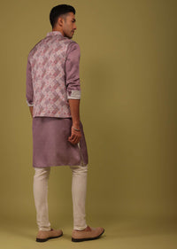 Mauve Purple Thread Embroidered Bandi Jacket Set In Art Silk