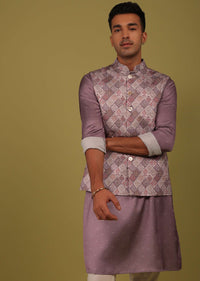 Mauve Purple Thread Embroidered Bandi Jacket Set In Art Silk