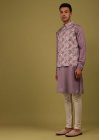 Mauve Purple Thread Embroidered Bandi Jacket Set In Art Silk
