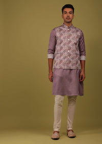 Mauve Purple Thread Embroidered Bandi Jacket Set In Art Silk