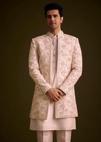 Cream Embroidered Sherwani With Thread And Sequin Work