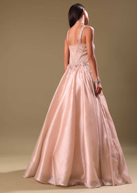 Dust Pink Hand Embroidered Organza Gown