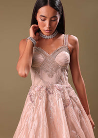 Dust Pink Hand Embroidered Organza Gown