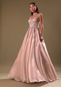 Dust Pink Hand Embroidered Organza Gown