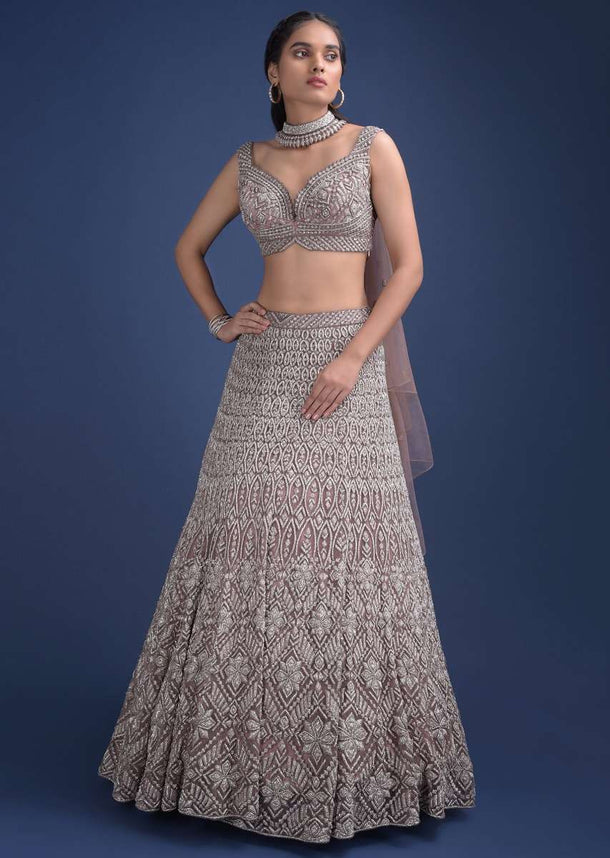 Eve Champagne Lehenga Choli With Cut Dana Work And Embellished Choker With Attached Dupatta