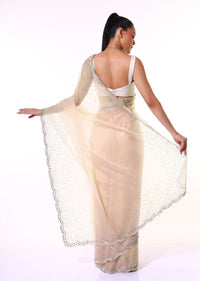 Dusty Peach Saree In Organza With Mirror Embroidered Scallop Border Along With Flower Shaped Sequins Online - Kalki Fashion