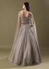 Dusty Beige Embroidered Gown With Cowl Sleeves And Wings