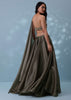 Dusty Brown Embroidered Cowl Lehenga With Tube Top In Shimmer Organza