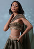 Dusty Brown Embroidered Cowl Lehenga With Tube Top In Shimmer Organza