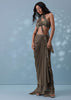 Dusty Brown Drape Skirt And Blouse With Shell Tassels All-over