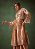 Dusty Brown Brocade Anarkali Style Kurti With Crop Jacket And Straight Flared Pant