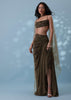 Dusty Brown Embroidered Indowestern Drape Skirt And Blouse In Lycra Sequins With Matching Choker