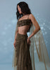 Dusty Brown Embroidered Indowestern Drape Skirt And Blouse In Lycra Sequins With Matching Choker