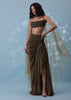 Dusty Brown Embroidered Indowestern Drape Skirt And Blouse In Lycra Sequins With Matching Choker