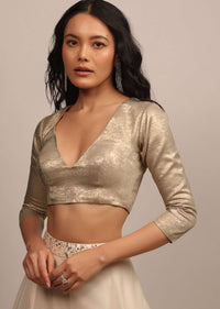 Dusty Golden Blouse In Satin With Plunging V Neckline