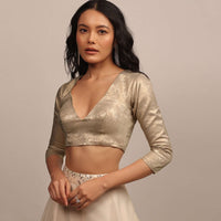 Dusty Golden Blouse In Satin With Plunging V Neckline