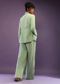 Dusty Jade Blazer And Palazzo Suit With Cut Dana Embroidered Bustier