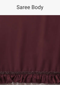 Dusty Maroon Satin Saree With Frilled Sleeved Blouses