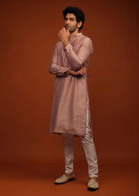 Dusty Rose Nehru Jacket And Kurta Set In Mirror Abla Embroidery