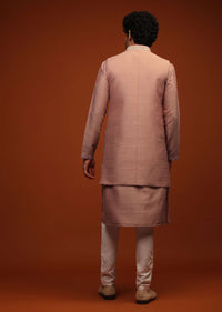 Dusty Rose Nehru Jacket And Kurta Set In Mirror Abla Embroidery