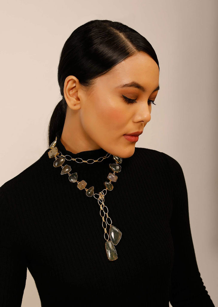 Earthy Toned Semi Precious Stone Studded Wrap Around Necklace