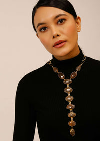 Earthy Toned Semi Precious Stone Studded Necklace With A Long Tie Design