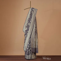 Fog Grey Saree In Tissue Georgette With Banarasi Zari Weave And An Unstitched Blouse