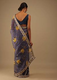 Eclipse Blue Saree In Digital Bandhani And Floral Print, Crafted In Silk With Gotta Patti Embroidery Buttis