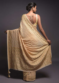 Egg Nog Beige Banarasi Saree In Georgette With Weaved Buttis And Stone Work Online - Kalki Fashion