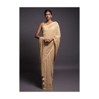 Egg Nog Beige Banarasi Saree In Georgette With Weaved Buttis And Stone Work Online - Kalki Fashion