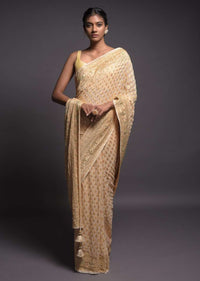 Egg Nog Beige Banarasi Saree In Georgette With Weaved Buttis And Stone Work Online - Kalki Fashion