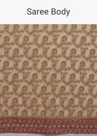 Egg Nog Beige Banarasi Saree In Georgette With Weaved Floral Jaal And Magenta Weaved Border Online - Kalki Fashion
