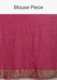 Egg Nog Beige Banarasi Saree In Georgette With Weaved Floral Jaal And Magenta Weaved Border Online - Kalki Fashion