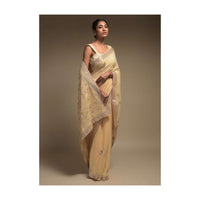 Egg Nog Beige Saree In Georgette With Lucknowi Thread Embroidered Paisley Pattern On The Pallu Online - Kalki Fashion