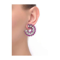 Eggplant Purple Crescent Stud Earrings Embellished With Stones And Crystals Online - Kalki Fashion