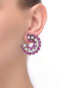 Eggplant Purple Crescent Stud Earrings Embellished With Stones And Crystals Online - Kalki Fashion