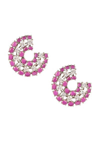 Eggplant Purple Crescent Stud Earrings Embellished With Stones And Crystals Online - Kalki Fashion