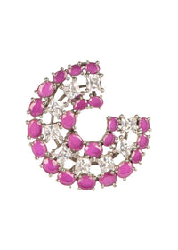 Eggplant Purple Crescent Stud Earrings Embellished With Stones And Crystals Online - Kalki Fashion