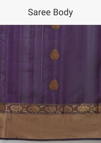 Eggplant Purple Pure Handloom Saree In Tussar Silk With Woven Floral Buttis Online - Kalki Fashion