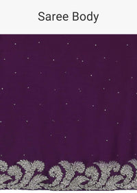 Eggplant Purple Saree In Satin Blend With Zardozi And Stone Work In Contemporary Border Design Online - Kalki Fashion