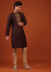 Wine Purple Thread Woven Silk Kurta Set