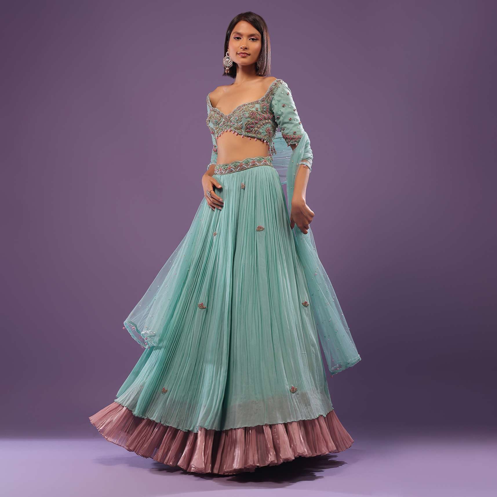 Sky Blue Embroidered Lehenga In Georgette