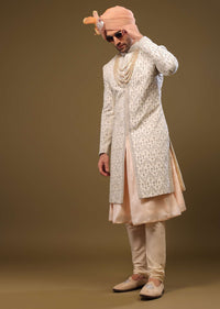 Silk Sherwani Set With Exquisite Embroidery