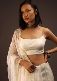 Egret White Spaghetti Strap Blouse In Straight Across Neckline