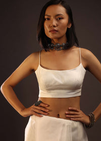 Egret White Spaghetti Strap Blouse In Straight Across Neckline